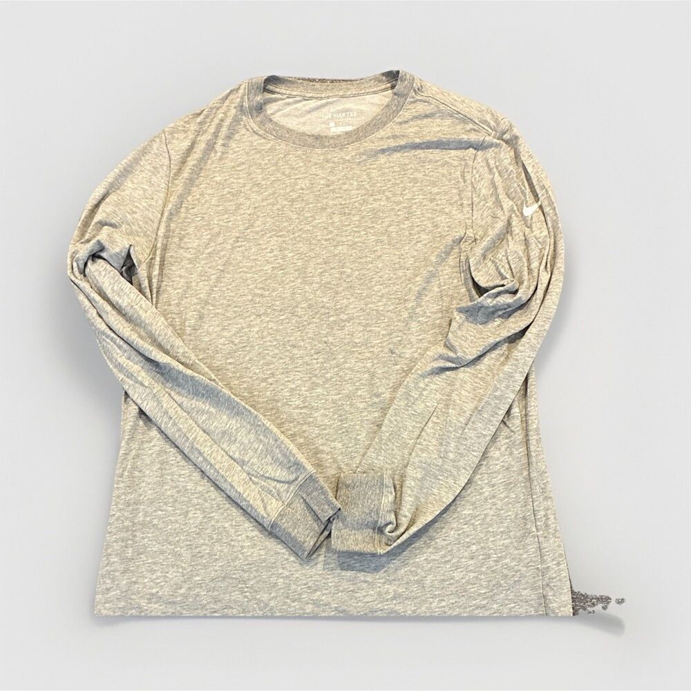 Nike Dri-FIT Men's Heather‎ Long Sleeve T-Shirt Gray Crew Neck Logo Size L